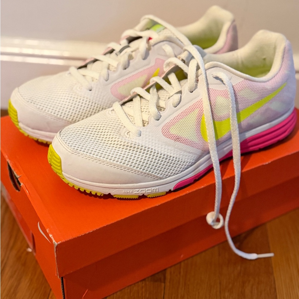 Nike Zoom Fly White with Neon Pink and Yellow Accents